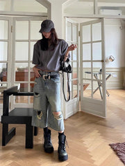 Hip Hop Fashion Hollow Out Denim Shorts Streetwear Summer Pants