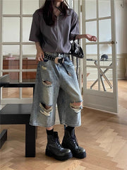 Hip Hop Fashion Hollow Out Denim Shorts Streetwear Summer Pants