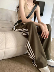 Sports Pants For Fashion Stripe Patchwork Wide Leg Pants