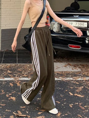 Sports Pants For Fashion Stripe Patchwork Wide Leg Pants