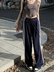 Sports Pants For Fashion Stripe Patchwork Wide Leg Pants