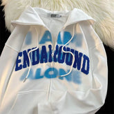 Retro Hiphop Flocking Cardigan Hooded Sweater