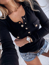 Long Sleeved Casual Button T-shirt