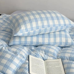 Baby Blue Plaid Bedding Set