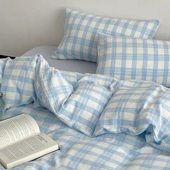 Baby Blue Plaid Bedding Set