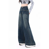 Waisted Button Denim Baggy Wide Leg Streetwear Jeans