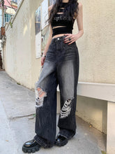 Punk Industry Washed Ripped Street Hip Hop Y2k Vintage Straight Without Belt Jeans