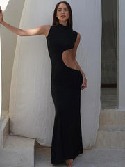 Hollow Out Sleeveless High Waist Bodycon Elegant Fashion Evening Party Maxi Dresses