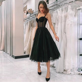 Black Polka Dot Tulle Short Prom Dresses