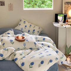 Blue Tulip Velvet Bedding Set