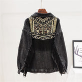 Floral Embroidery Suede Fringe Demin Jacket