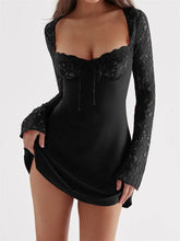 FashionSierra -Elegant Lace Floral Long Sleeve Mini Dress