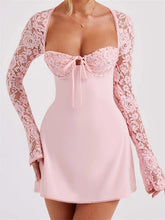 Cocktail Lace Patchwork Low-cut Tie-up Mini Dress