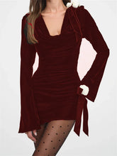 Elegant V-Neck Ruched 3D Flower Mini Dress