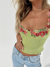 Flowers Sleeveless Strap Camis Summer Clubwear Sexy Low Cut Push Up Tank Bustiers Corsets Crop Tops