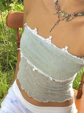 Mesh Patchwork Y2K Retro Tube Cropped Clubwear Summer Sexy See Through Strapless Tank Mini Vest Crop Tops