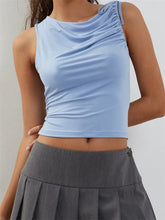 Solid Color Tank Sleeveless Asymmetrical Neck Ruched Slim Fit Summer Cropped Mini Vest Clubwear Crop Tops