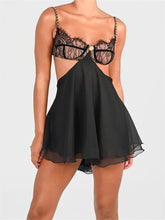 V-neck Backless Cutout Lace Floral Mini Dress