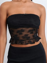 Tube Lace Mesh See-Through Strapless Off Shoulder Tank Backless Floral Summer Party Mini Vest Crop Tops
