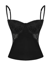 Sleeveless Strap V-neck Low Cut Camis for Black Slim Fit Lace Patchwork See Through Tank Mini Vest Crop Tops