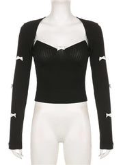 Lace Patchwork Autumn Camis Spaghetti Strap Tank with Long Sleeve Shrug Club Streetwear Crop Tops
