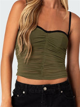 Patchwork Mesh Camis Ruched Spaghetti Strap Sleeveless Tank Summer Mini Vest Streetwear Crop Tops