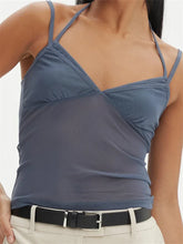 Sleeveless Strap Crop V-neck Backless Patchwork Slim Fit Summer Mesh See Through Elegant Gorgeous Stylish Cami Top