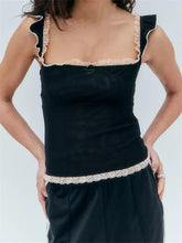 Mesh Patchwork Backless Ruffle Basic Strap Aesthetic Streetwear Cami Top