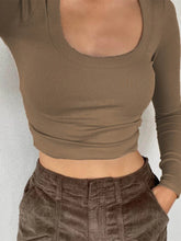 Slim Casual Ribbed Short Fall Spring Long Sleeve Round Neck Pullovers Base Tee