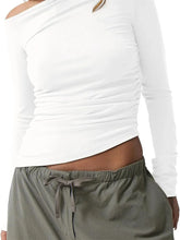 Spring Autumn Slim Fit Ruched Long Sleeve Irregular Hem Off Shoulder Basic Pullovers Tee