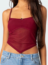 Front Flower Spaghetti Strap Exposed Navel Patchwork Cropped Cami Top