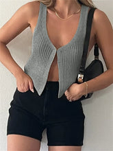 Knitted Sweaters Vest Casual Retro Sleeveless V-Neck Buttons Up Tank Summer Autumn Chic Vest Club Crop Tops