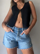 Knitted Sweaters Vest Casual Retro Sleeveless V-Neck Buttons Up Tank Summer Autumn Chic Vest Club Crop Tops