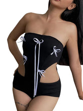 Summer ValentineDay Bow Decoration Hollow Out Strapless Romper Tank Top