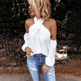Casual Sexy Solid Color Halter Neck Strapless T-Shirt