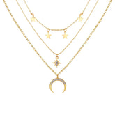 Clavicle Punk Golden Multilayer Moon Star Boho Crystal WomenNecklake