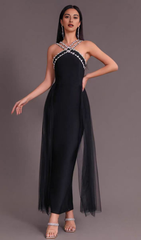 RHINESTONE DETAIL ASYMMETRICAL HEM CAMI DRESS