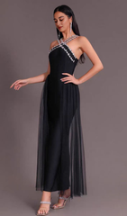 RHINESTONE DETAIL ASYMMETRICAL HEM CAMI DRESS