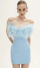 FEATHER MINI DRESS IN ROYAL BLUE