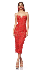 OFF-SHOULDER FLORAL CUT OUT MIDI DRESS