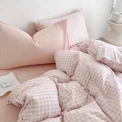 Cotton Small Gingham Duvet Cover - Baby Pink