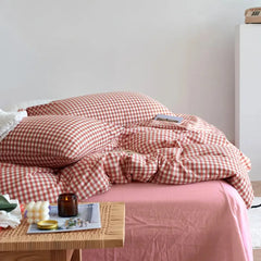 Cotton Small Gingham Bedding Set - Baby Pink