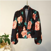 V-neck Lantern Sleeve Patchwork Printing Blouse