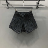 WomenFake Two Pieces of High Waist A-line Thin Denim Shorts Street Style
