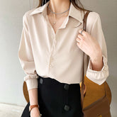 Chiffon Blouse Summer Thin Satin Silk Button Up Blouse Office Shirt