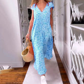 Boho Floral V Neck Short Sleeve Flowy Swing A Line Long WomenBoho Dress