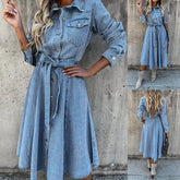 On Offer Liquidation Fashion Summer Sleeve Slim Denim Retro American Casual Ropa De Mujer Midi Dress