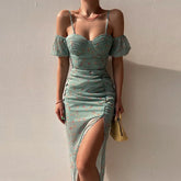 Clearance Flower Print Wrapped Chest Irregular Camisole Floral Printed Split WomenBoho Dress