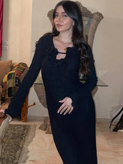 White Flower V-neck Ruffles Split Slim Female Maxi Dress