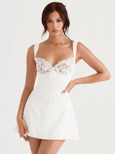 European and American Wind Backless Lace Stitching Waves A-Line Woman Mini Dress